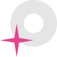 Pixelated white disc icon with a pink sparkle.
