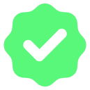 Green pixelated checkmark icon on a gray background.