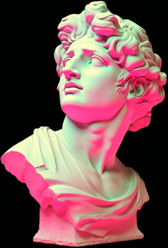 OMNIUX Header image - a roman bust with loud popping colors