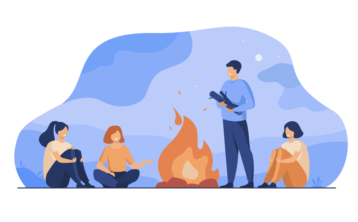 People sitting around a campfire