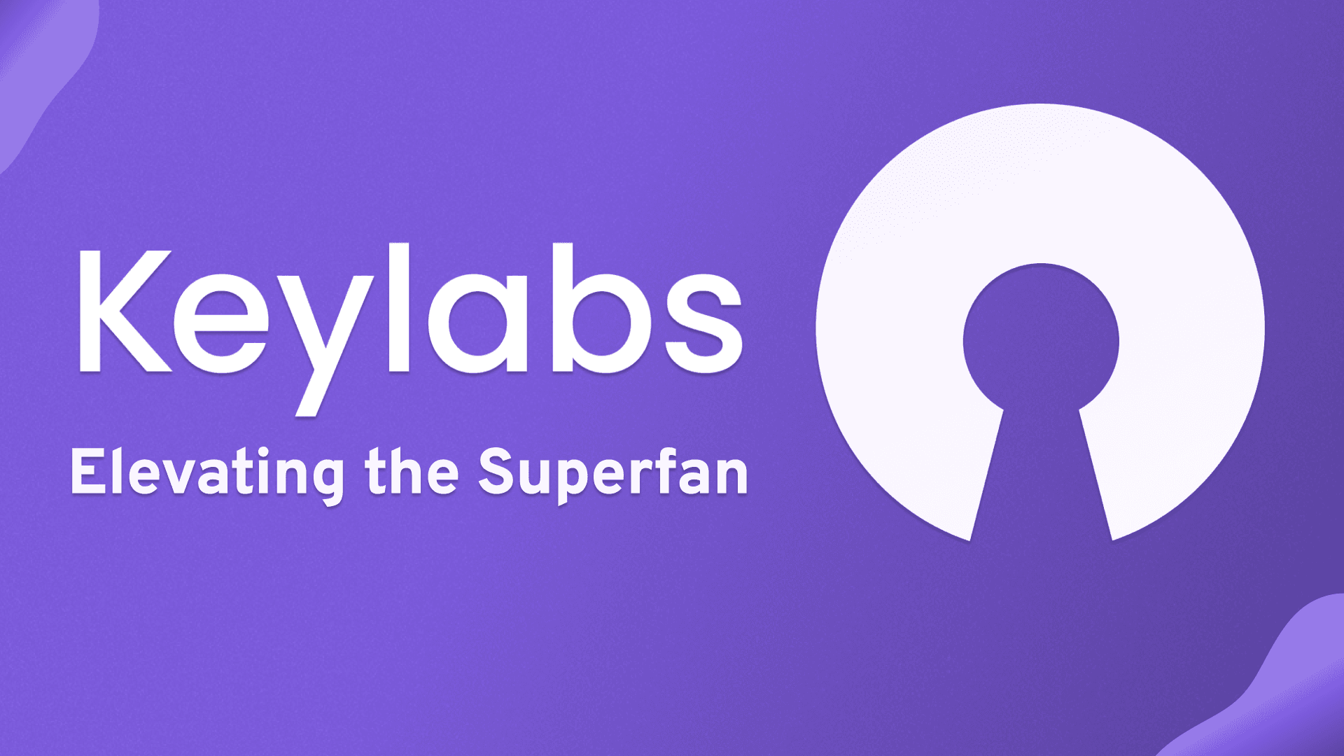 Keylabs company name and "Elevating the Superfan" tagline, with a large white keyhole symbol on a purple background.