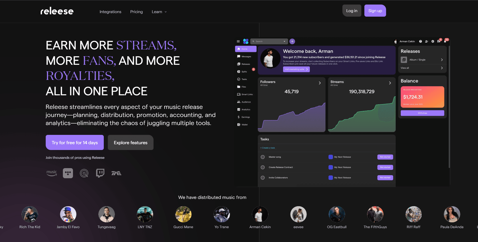 Releese.io website case study image