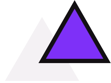 Pixelated abstract logo with a white incomplete triangle overlaid by a solid purple triangle.