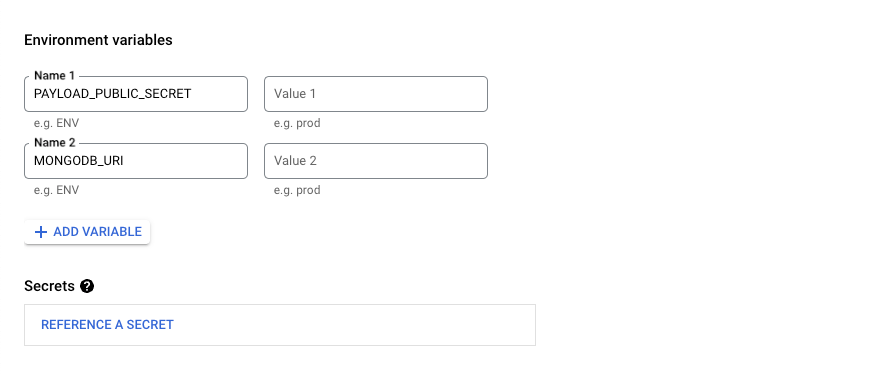 Environment Variables (GCP)
