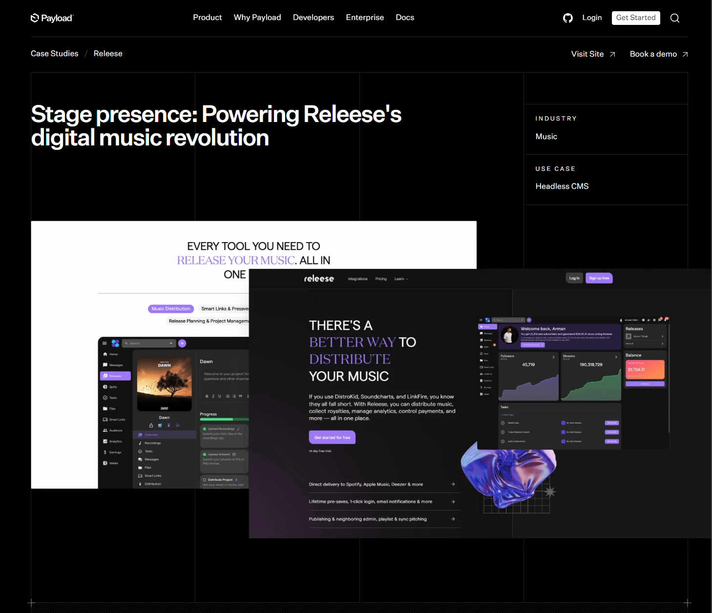 A Screengrab of Releese.io's Case Study on Payloadcms.com